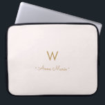 Modern Blush Pink Gold Script Monogram Laptop Sleeve<br><div class="desc">A modern,  elegant monogram design with gold handwritten minimalist script typography and sans serif block typography on an elegant pale pastel blush pink background. The monogram and name can be easily personalised.</div>