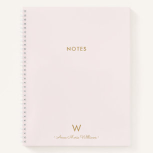 Modern Blush Pink Gold Script Monogram Notebook