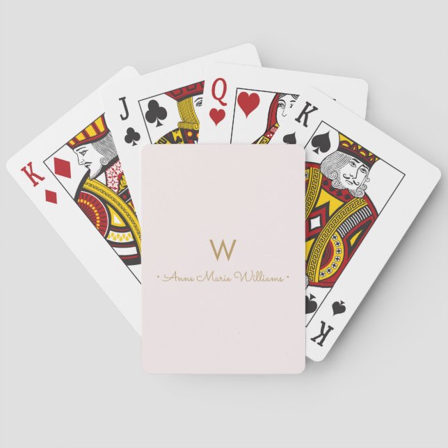 Modern Blush Pink Gold Script Monogram Playing Cards (Back)