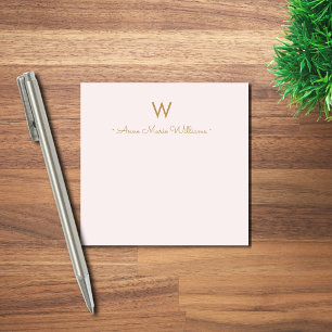 Modern Blush Pink Gold Script Monogram Post-it Notes