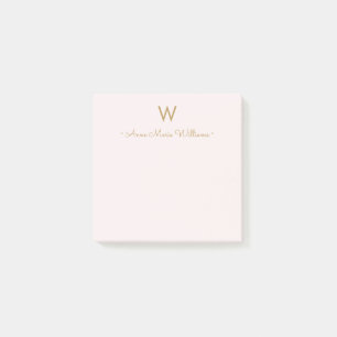 Modern Blush Pink Gold Script Monogram Post-it Notes