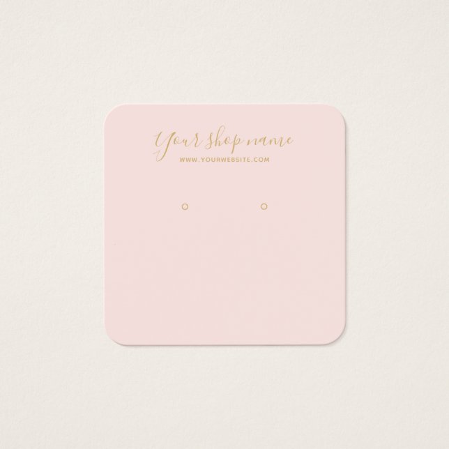 Modern blush pink gold stud earring display square (Front)