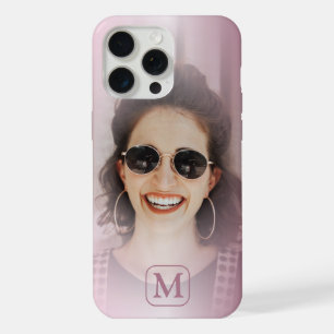 Modern Blush Pink Gradient One Photo Monogram iPhone 15 Pro Max Case