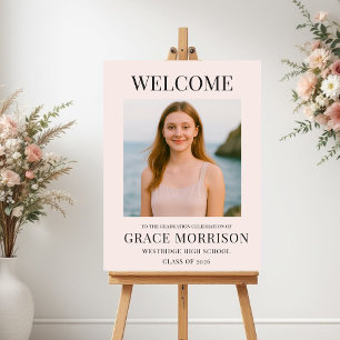 Modern Blush Pink Graduation Photo Welcome Sign