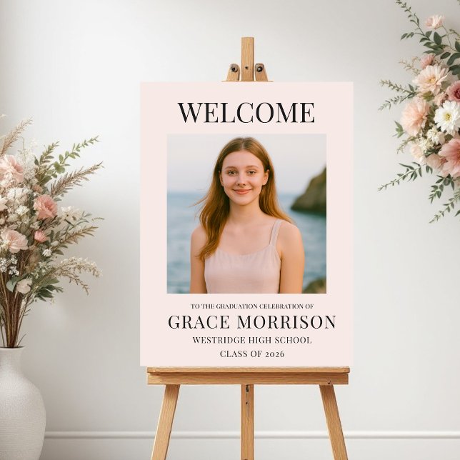Modern Blush Pink Graduation Photo Welcome Sign (Creator Uploaded)