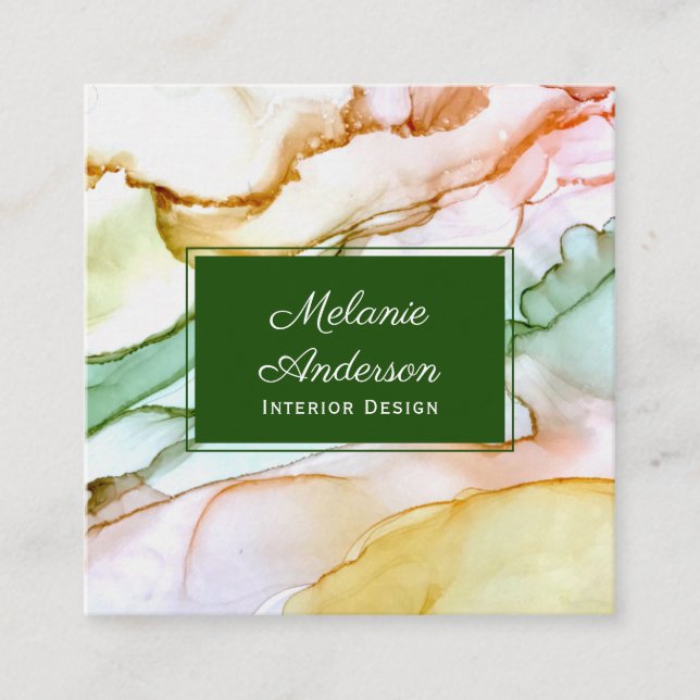 Modern Blush Pink Green Pastel Interior Design Square Business Card (Front)