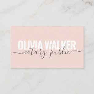 Modern Blush Pink Grey Elegant Notary Public Agent Business Card