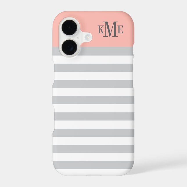 Modern Blush Pink Grey Stripes Custom Monogram (Back)