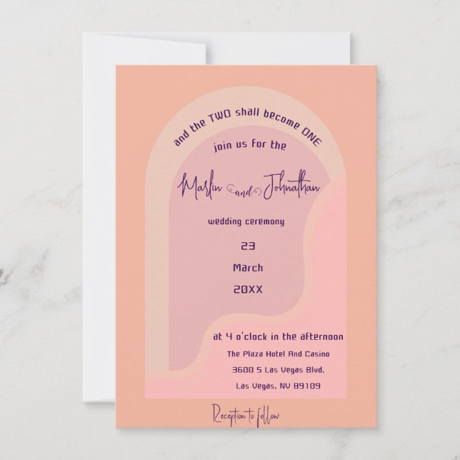 Modern Blush Pink Groovy Arch Wedding Invitation  (Front)