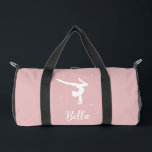 Modern Blush Pink Gymnastics Dance Fitness Duffle Bag<br><div class="desc">This modern blush pink gymnastics duffle bag features the silhouette of a gymnast alongside your custom name in elegant script typography. Perfect for kids who love tumbling, as a fitness bag or for dance lessons. Personalise it with your name and utilise the editing tool to adjust the font size to...</div>