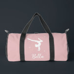 Modern Blush Pink Gymnastics Dance Fitness Duffle Bag<br><div class="desc">This modern blush pink gymnastics duffle bag features the silhouette of a gymnast alongside your custom name in elegant script typography. Perfect for kids who love tumbling, as a fitness bag or for dance lessons. Personalise it with your name and utilise the editing tool to adjust the font size to...</div>