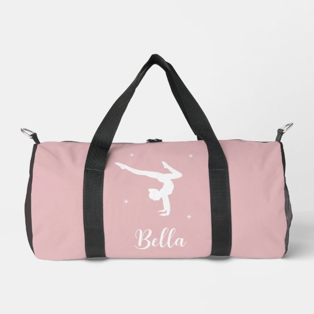 Modern Blush Pink Gymnastics Dance Fitness Duffle Bag (Front)