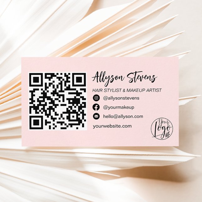 modern blush pink hair makeup photo logo qr code business card (Creator Uploaded)