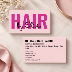 Modern Blush Pink Hair Script Hairdresser Business Card