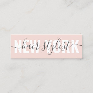 Modern blush pink hair stylist script signature mini business card