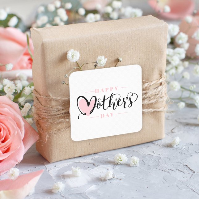 Modern Blush Pink Heart Happy Mother`s Day Square Sticker (Creator Uploaded)
