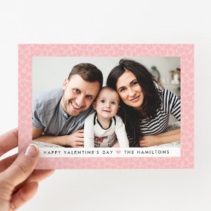 Modern Blush Pink Hearts Photo Valentine's Day Holiday Card