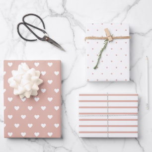 Modern Blush Pink Hearts Stripes Polka Dots Rose Wrapping Paper Sheet