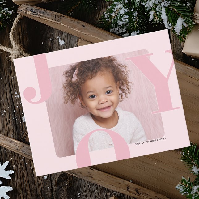 Modern Blush Pink JOY Horizontal Photo Christmas  Postcard (Creator Uploaded)