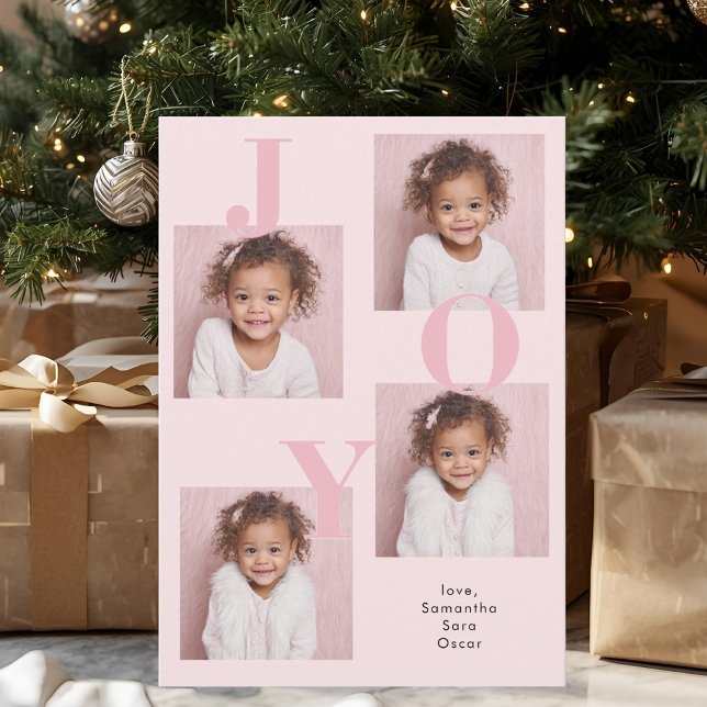 Modern Blush Pink JOY Photo Christmas Holiday Card (Creator Uploaded)