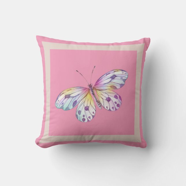 Modern blush pink lavender watercolor butterfly cushion (Front)