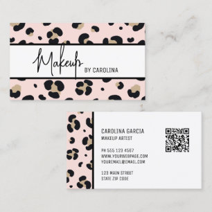 Modern Blush Pink Leopard Print Makeup Artist Business Card
