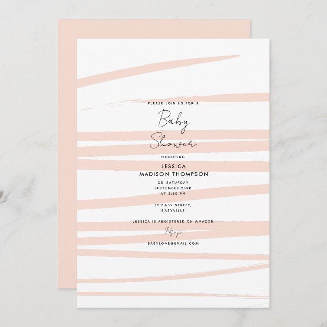 Modern Blush Pink Lines Abstract Art Baby Shower Invitation (Front/Back)