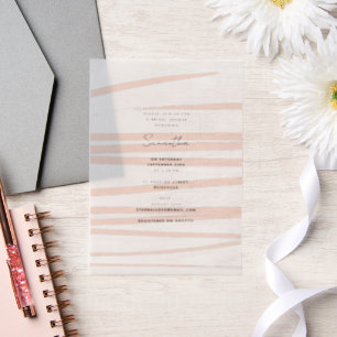 Modern Blush Pink Lines Abstract Art Bridal Shower Vellum Invitations