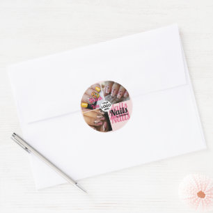 Modern Blush Pink Logo Photo Nail Salon Thank You Classic Round Sticker