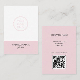 Modern Blush Pink Logo QR Code Business Card