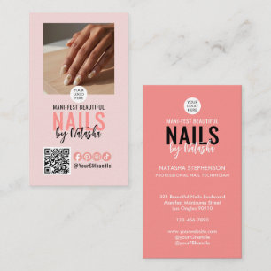 Modern Blush Pink Logo QR Code Photo MANICURIST Business Card