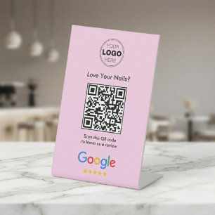 Modern Blush Pink Love Your Nails Google Review Pedestal Sign