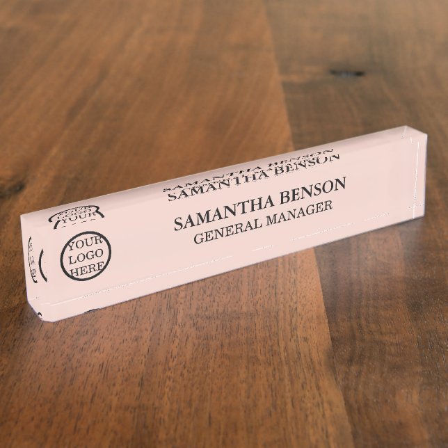 Modern Blush Pink  Manager Title Business Logo Nameplate (Side)