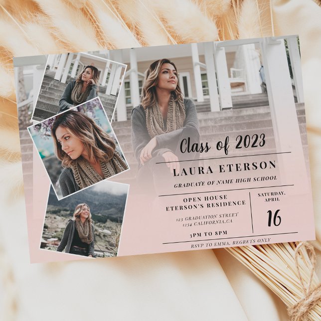 Modern blush pink minimalist photo graduation invitation (Creator Uploaded)