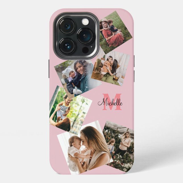 Modern Blush Pink Monogram Multi Photo  iPhone Case (Back)