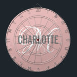 Modern blush pink monogram name<br><div class="desc">Modern blush pink dart board with a grey typography name and white monogram. Personalise with name and initial.</div>
