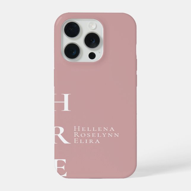 Modern Blush Pink Monogram Name iPhone Case (Back)