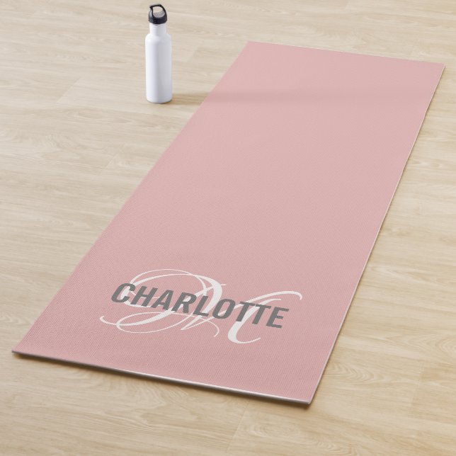 Modern blush pink monogram name yoga mat (In Situ)