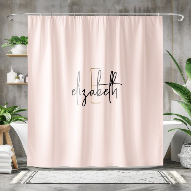 Modern Blush Pink Monogram Personalised Shower Curtain (Creator Uploaded)