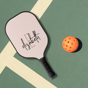 Modern Blush Pink Monogram Pickleball Paddle