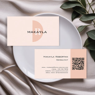 Modern Blush Pink Monogram QR Code Business Card