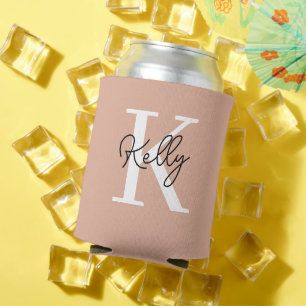 Modern Blush Pink Monogram Script Can Cooler