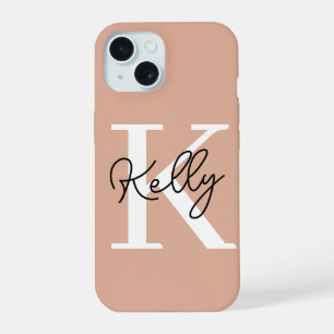 Modern Blush Pink Monogram Script iPhone 15 Case