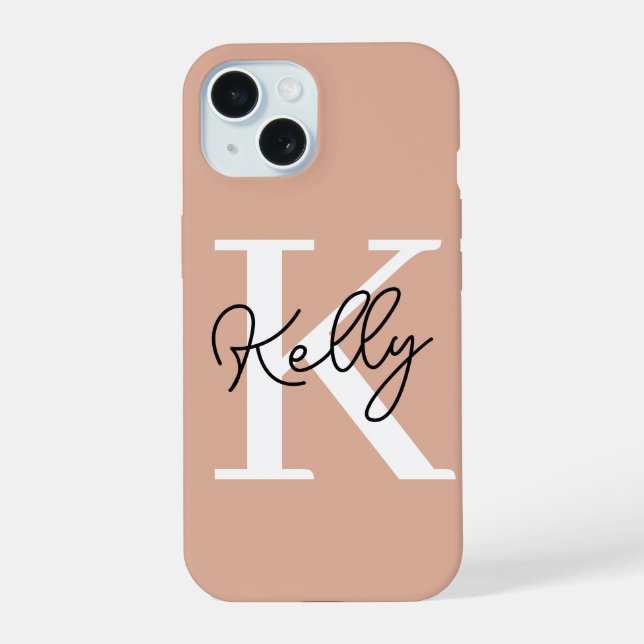 Modern Blush Pink Monogram Script iPhone 15 Case (Back)