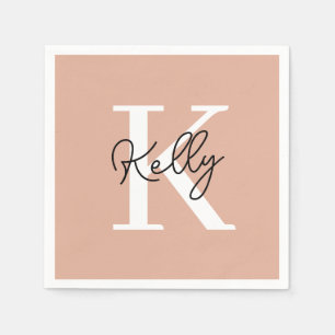 Modern Blush Pink Monogram Script Napkin