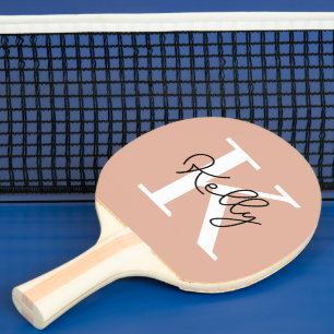 Modern Blush Pink Monogram Script Ping Pong Paddle