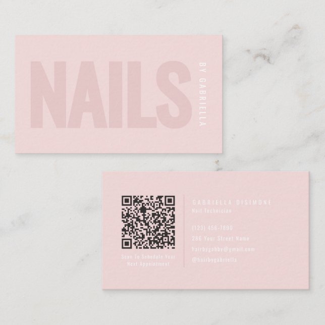 Modern Blush Pink Nail Tech QR Code Business Card (Front/Back)
