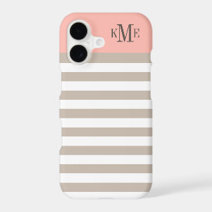 Modern Blush Pink Neutral Stripes Custom Monogram