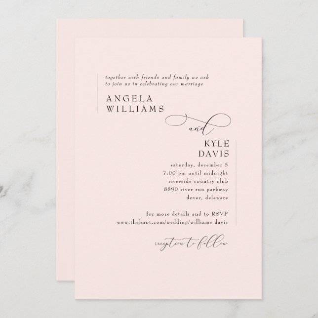 Modern Blush Pink No Parents Wedding Invitation (Front/Back)