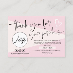 Modern Blush Pink Order Thank You Business Card